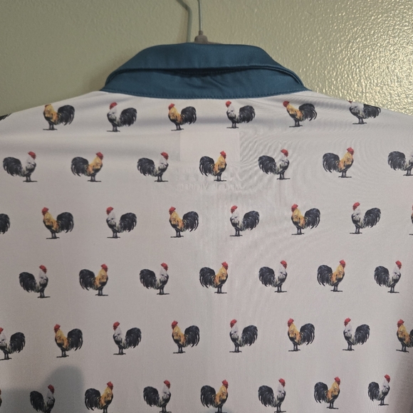 Waggle Men's Rooster Print Golf Polo Shirt White Blue Collar -XL - Picture 6 of 6